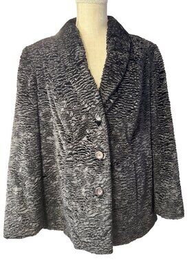 Style & Co. Black Faux Persian Lamb Fur Coat Womens Size 16W Button Front